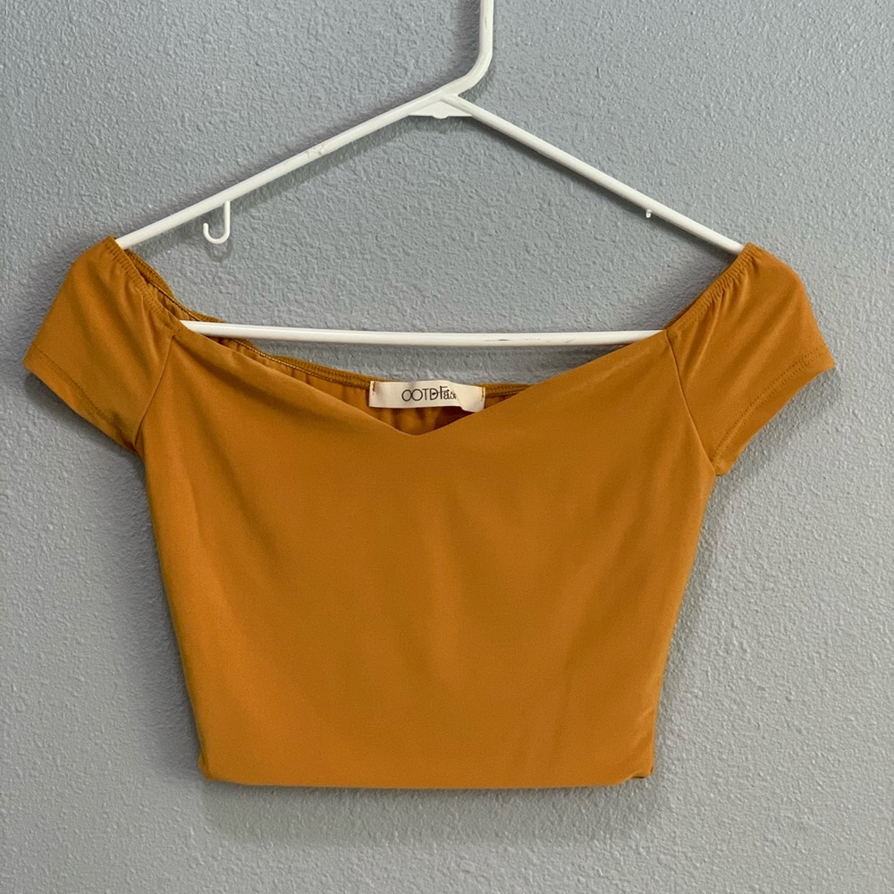 Mustard Off-Shoulder Crop Top